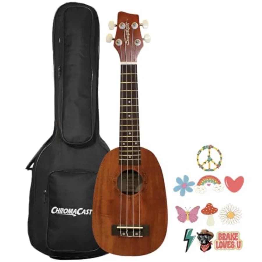 Soprano ukulele for beginners, mahogany body in natural finish, includes gig bag and official brake stickers