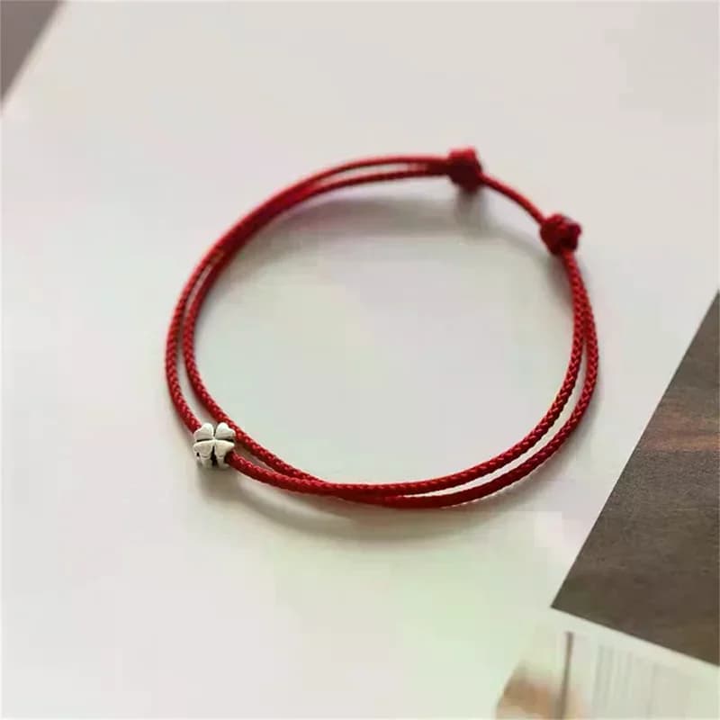 Mini Fashion Four-leaf Clover Red Thread String Bracelet Lucky Red Handmade Rope Charm Bracelet For Women Men Jewelry