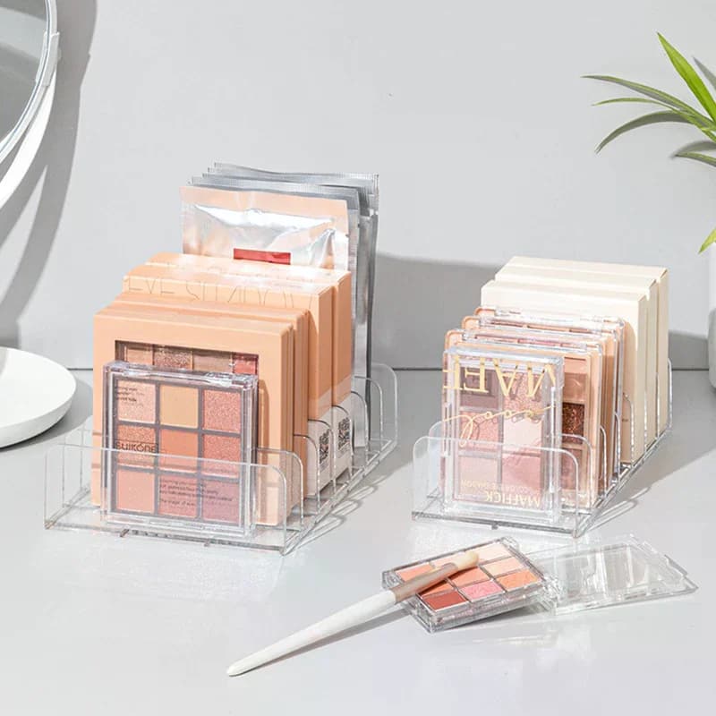 Desk Makeup Organizer, Multi-cell Exhibitor, Cosmetic and Blush Shelf, 7-part Plastic Tray for Umbrellas, Storage Box