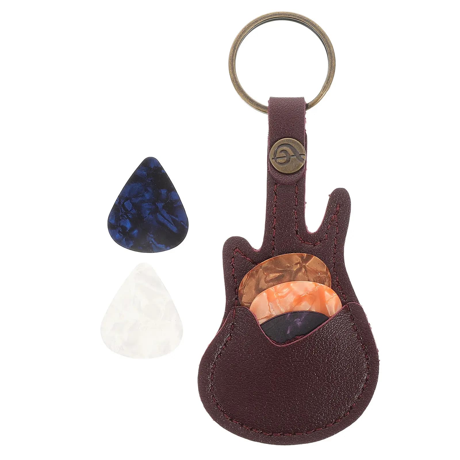Set Portaplettro Portachiavi in PU e Rame, Custodia Portatile per Plettri di Chitarra Acustica, Elettrica, Basso e Ukulele