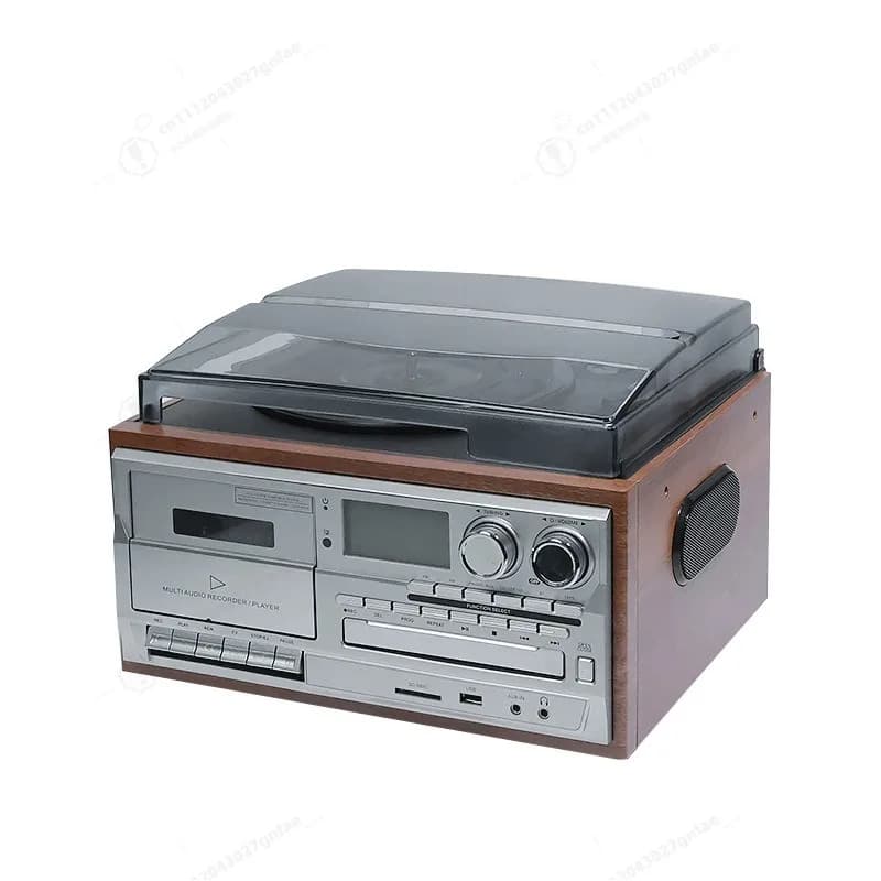 Giradischi Retrò 10-in-1 con CD e Cassette, Sistema All-in-One, Altoparlante Bluetooth, Radio FM/AM, USB/SD