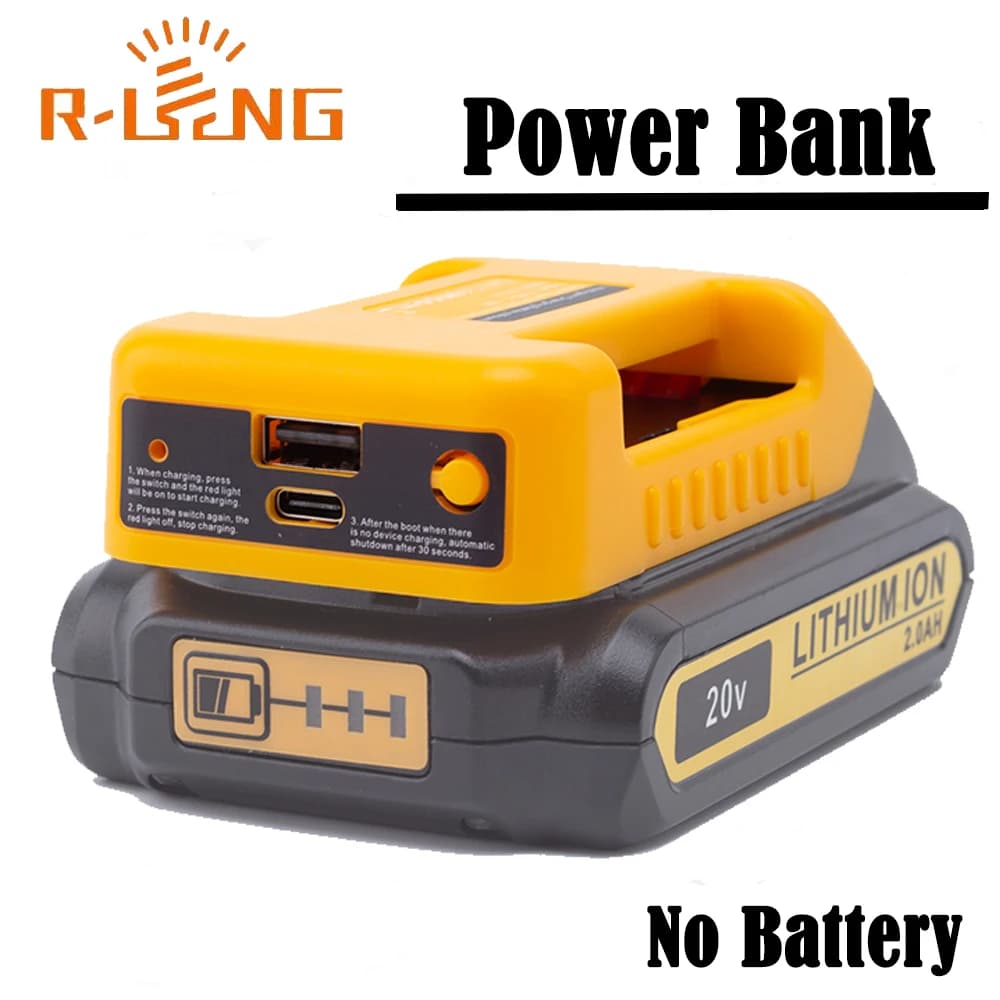 Caricabatterie Power Bank per batteria al litio DeWalt 18V con USB con tipo C per ricarica rapida del telefono cellulare portatile (NO batteria)