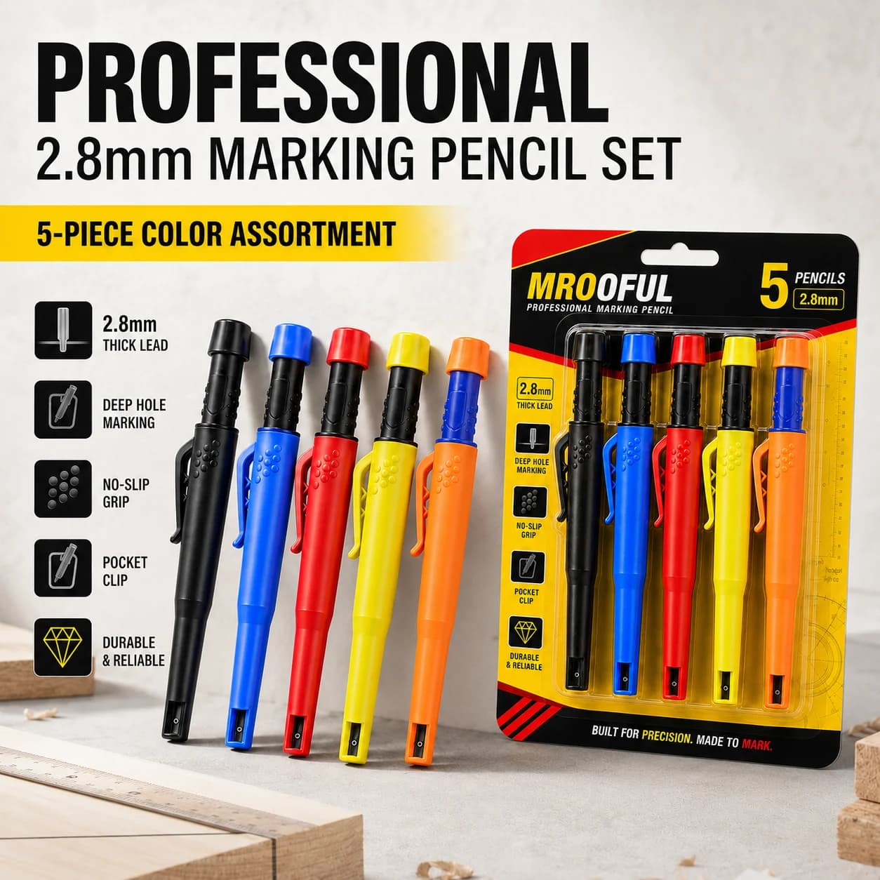 2.8mm Professional Carpenter Pencil Card Set Deep Hole Marking Tool Pen Built In Pencil Sharpener,for Carpenters Engineering