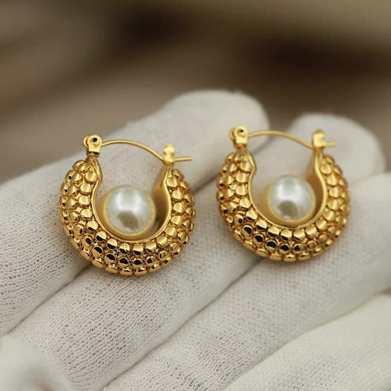 316L Stainless Steel Classic Metal Pearl Beads Stud Earrings for Women Fashion Brand Jewelry Simple Earrings Accessories