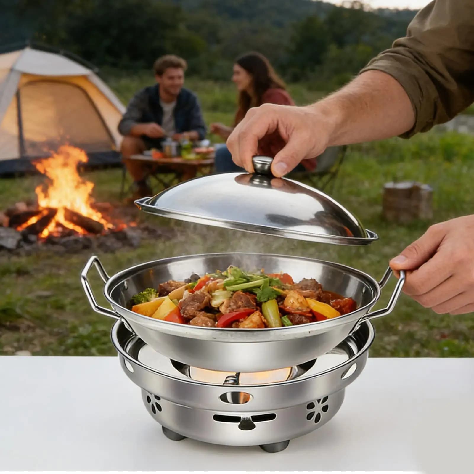 Set di pentole leggere per fornello a alcol, include pentola e utensili in acciaio inossidabile per escursionismo, campeggio, portatile