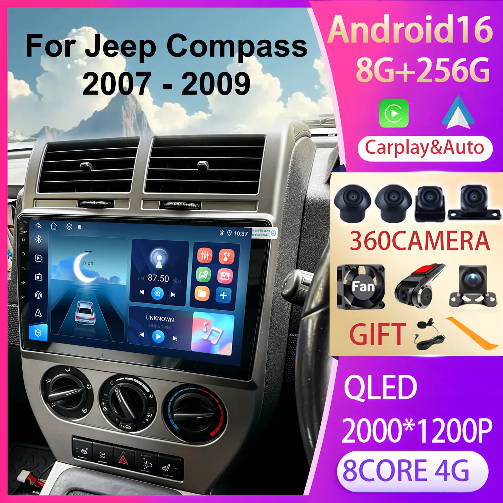 Smart Car Systems 2Din Android 16 for Jeep Compass 2007-2009 Autoradio stereo Bluetooth Carplay Autoradio GPS Navi FM DSP