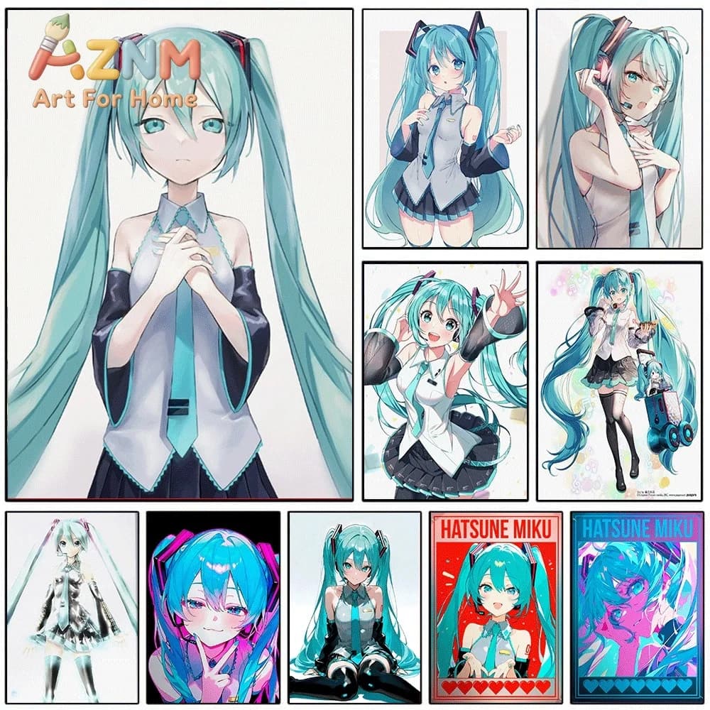 Hatsune Miku Classic Uniform Portrait Canvas Painting Unframed Anime Vocaloid Wall Art Poster for Bedroom Home Wall Decor