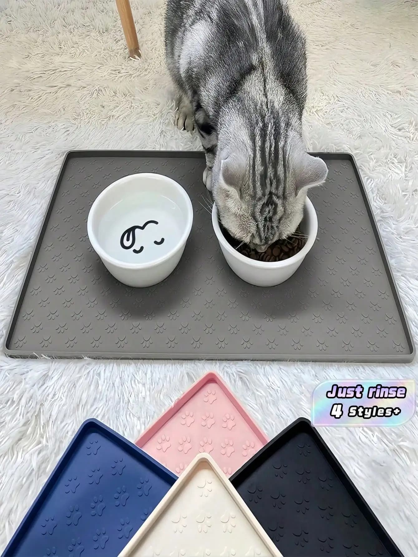 Tappetino per cibo per animali domestici con stampa di zampe di cartoni animati e motivo floreale in lino, tappetino per ciotole per cani e gatti ad alta assorbenza e ad asciugatura rapida, facile da pulire, antiscivolo
