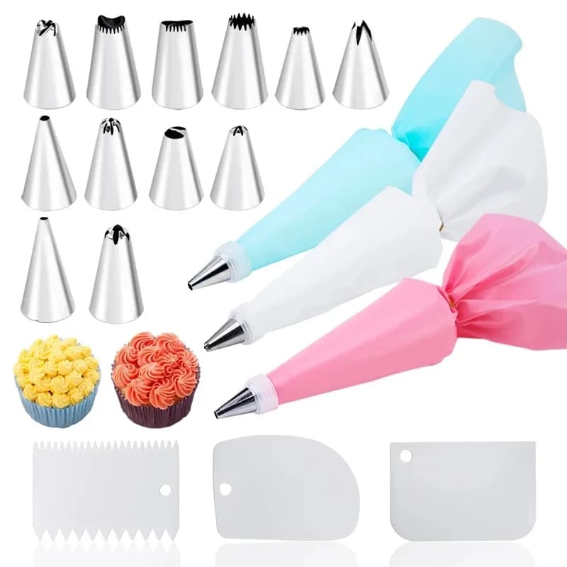 Strumenti multifunzionali per decorare torte Borsa per pasticceria in silicone Bocca per torta in acciaio inossidabile Borsa in silicone riutilizzabile Strumenti Ugello per pasticceria