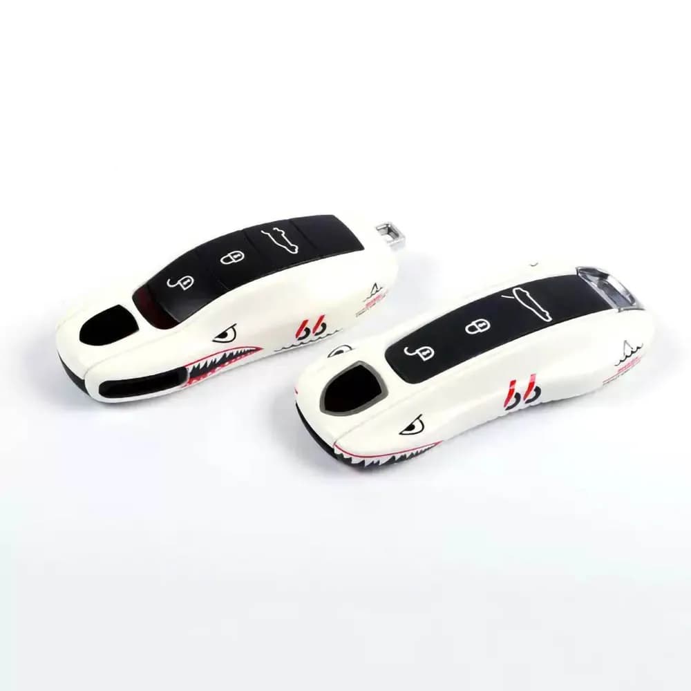 Custodia chiave auto Squalo bianco per Porsche Panamera Maycan Taycan 911 718 Boxster Cayman Telecomando Fob Guscio protettivo 3 pz/set