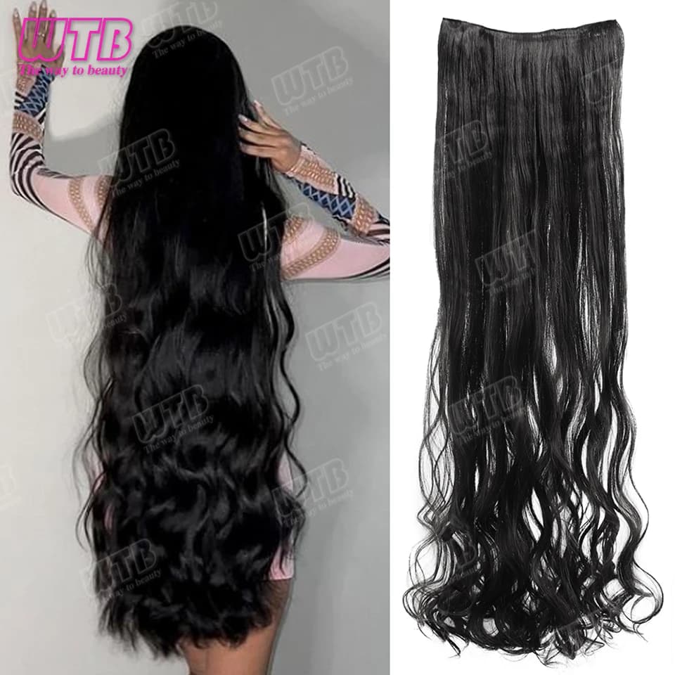40 Inch Synthetic Fiber Hair Wiper Corrugated Long Posts Thick Clip Natural Black in Hair Extensions Daily for Women