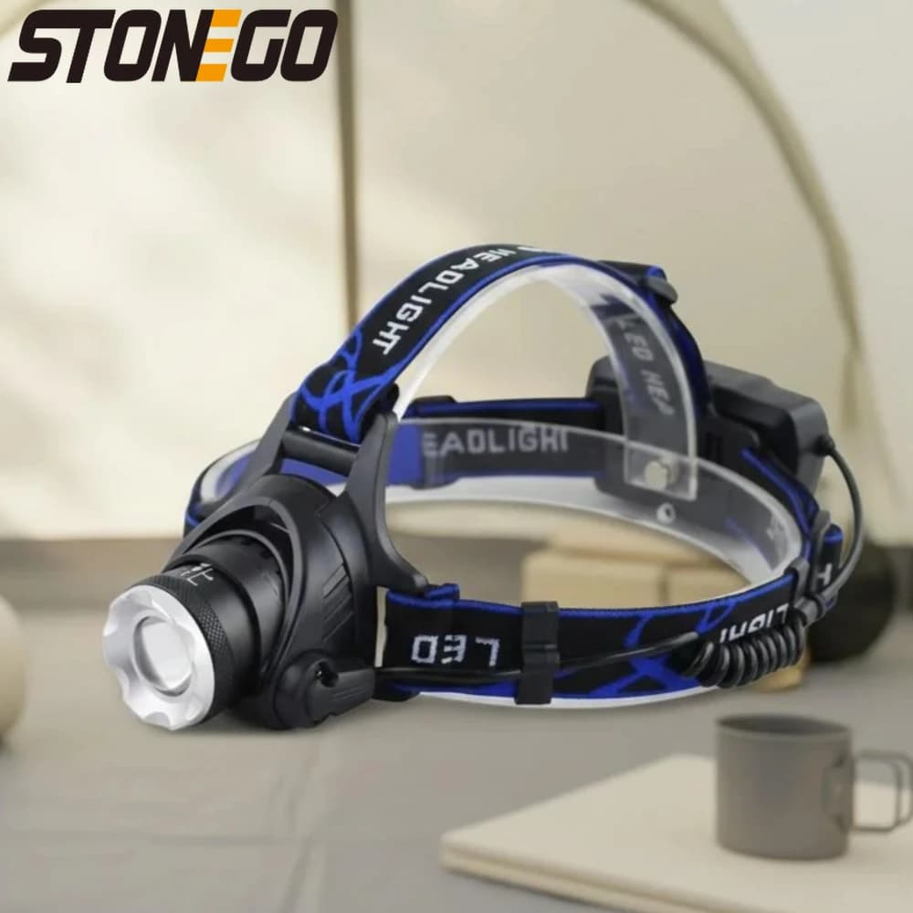 Lampada Frontale LED Ricaricabile USB, Impermeabile, con Zoom Regolabile, Telescopica e Staccabile, Multi-Angolo per Corsa Notturna, Escursionismo e Campeggio