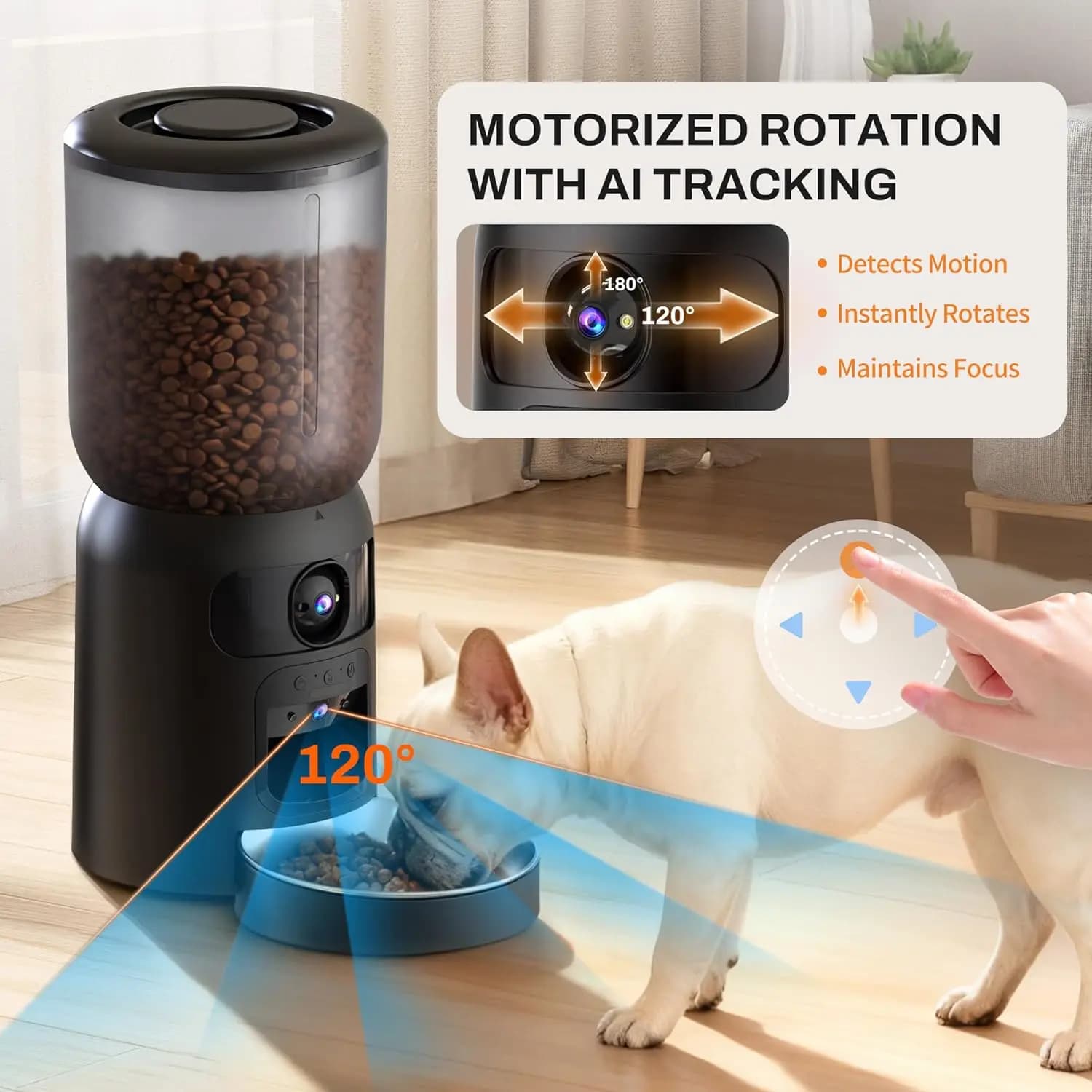 Distributore Automatico di Cibo per Gatti con Doppia Telecamera, Controllo WiFi tramite App, Contenitore da 5L per Cibo per Cani, Video HD 2K e Giocattolo Laser per Animali Domestici