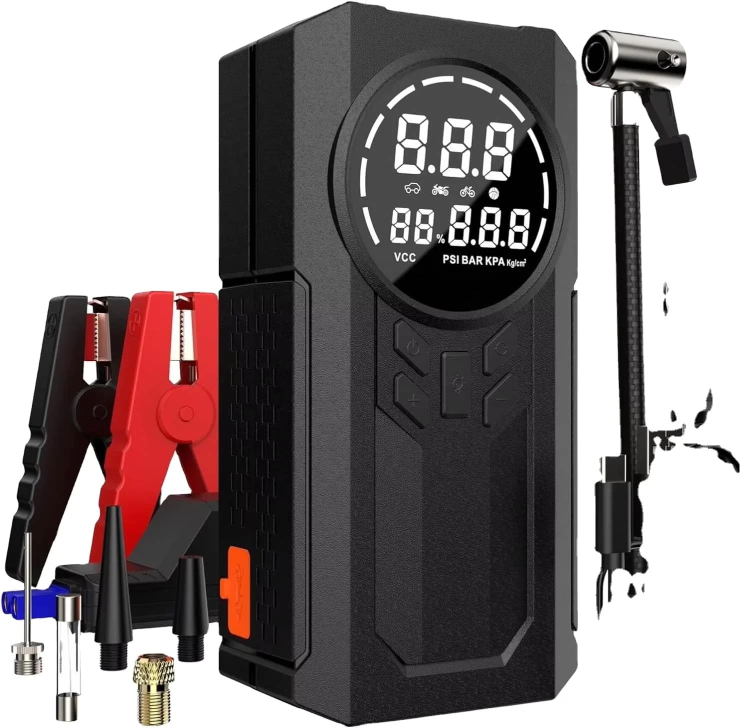 Compressore d'aria portatile intelligente per auto con batteria da 8000mAh e avviatore di emergenza, 150psi, 12v, pompa ad aria per auto e avviatore di emergenza