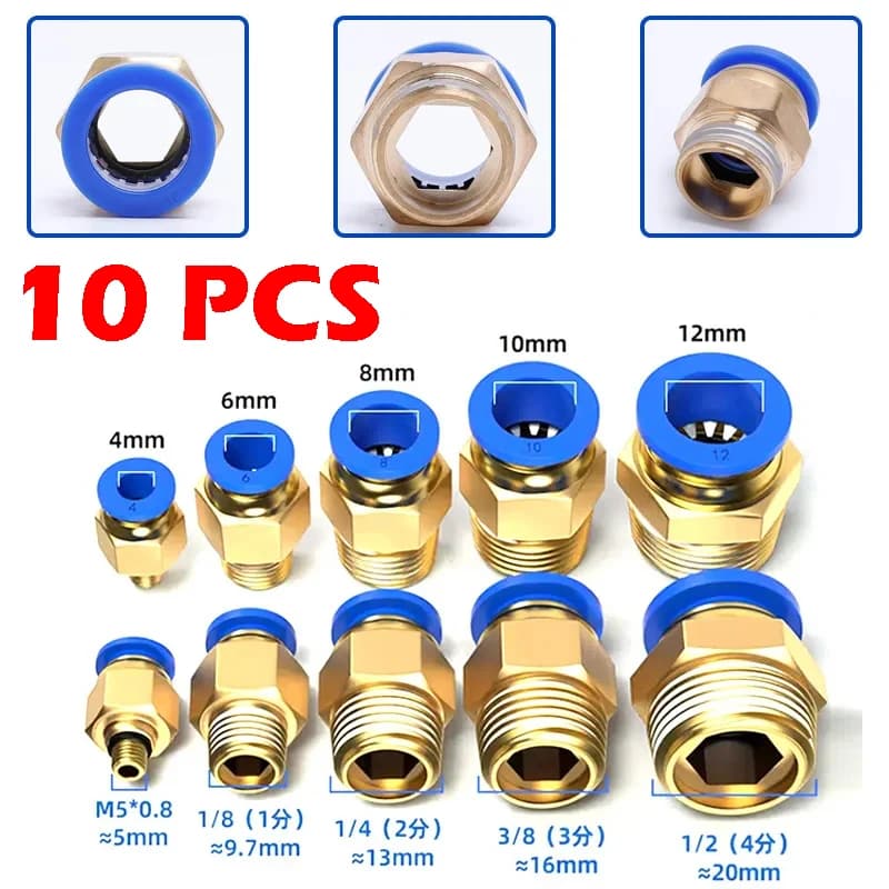 10PCS Pneumatic Air Connector Fitting PC 4mm 6mm 8mm 10mm 12mm Thread 1/8" 1/4" 3/8" 1/2" Hose Fittings Pipe Quick Connectors