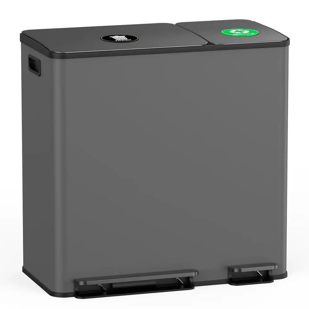 Bidone per Rifiuti e Riciclaggio da Cucina in Acciaio Inox, 13+6 Galloni, con Coperchio a Chiusura Morbida ed Etichette Magnetiche, Grigio