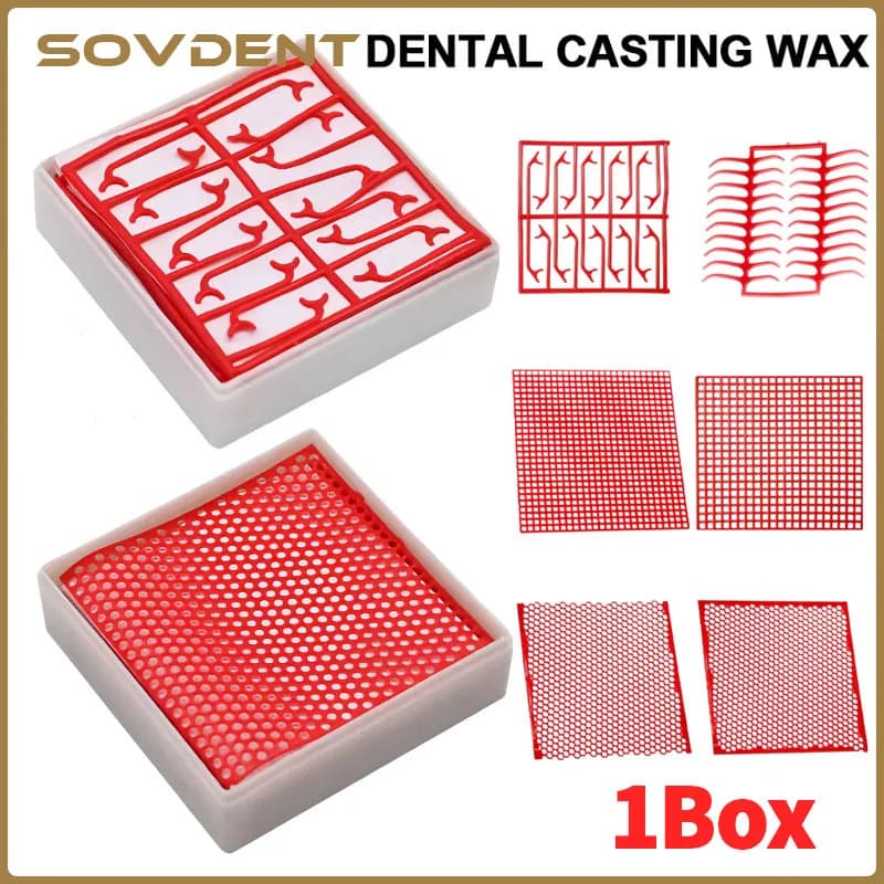 1Box Dental Lab Wax Mesh Square Grid Round Hole Shape Wax Sheet Dental Technicians For Cast Metal Partial Design Dental Material