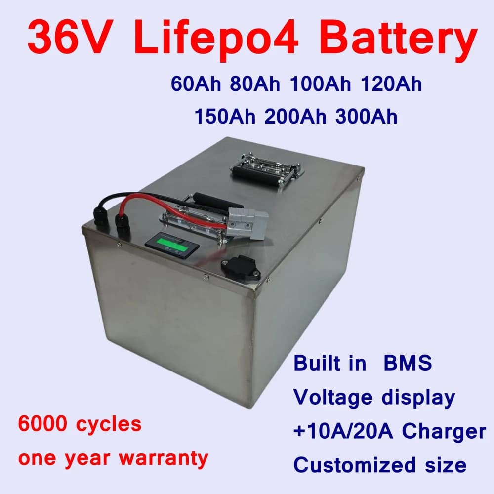 CZ-36V 60Ah 80Ah 100Ah 120Ah 150Ah 200Ah 300ah LifePo4 Batterypack,with BMS for 3000w Golf Cart, Electric Vehicle+43.8V Charger