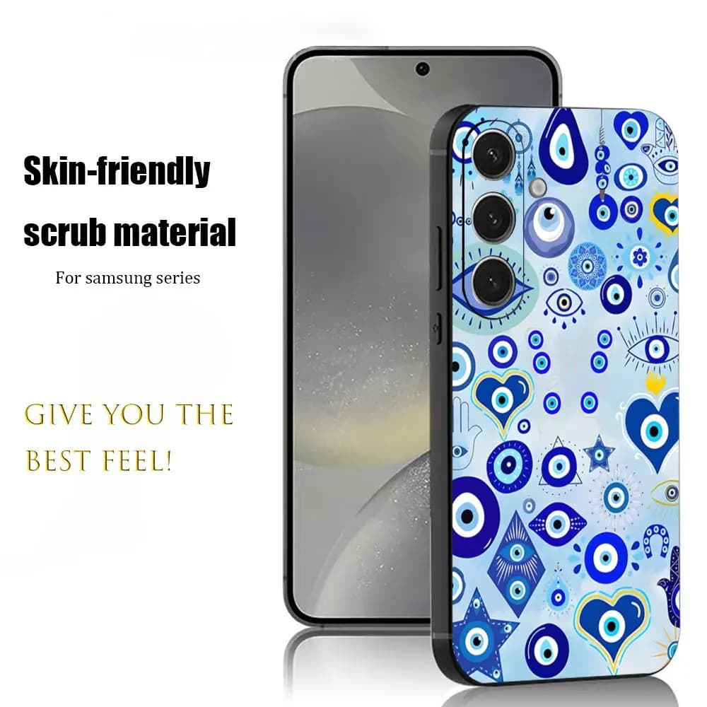 Custodia per telefono con motivo Popolare Occhio di Allah Blu per Samsung Galaxy S26 S25 S24 S23 S22 S21 Plus Ultra Note20 Morbida Nera