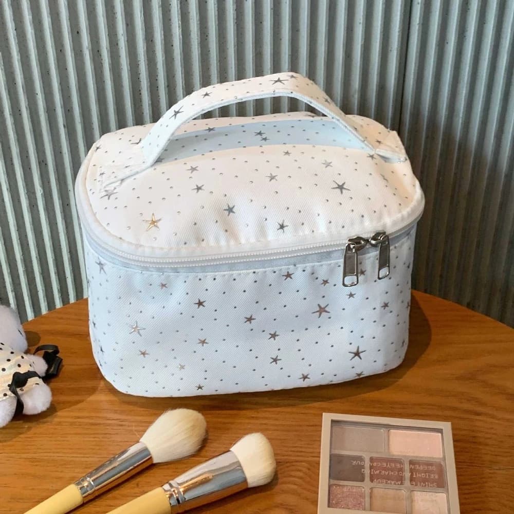 Starry Dots Women Makeup Bag Handheld Large Capacity Cosmetic Organizer Travel Wash Bag Multifunctional Toiletry Storage Pouch