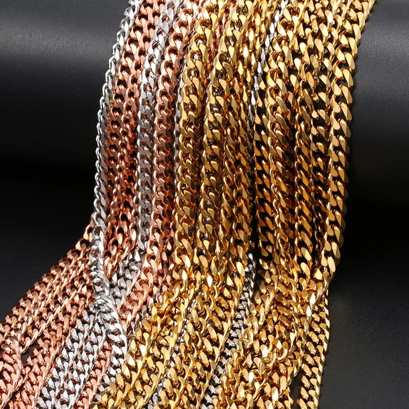 Larghezza 3mm Collana a catena in corda d'oro in acciaio inossidabile Collana a catena a maglie cubane in acciaio inossidabile 316L Accessori per gioielli con catena a maglie