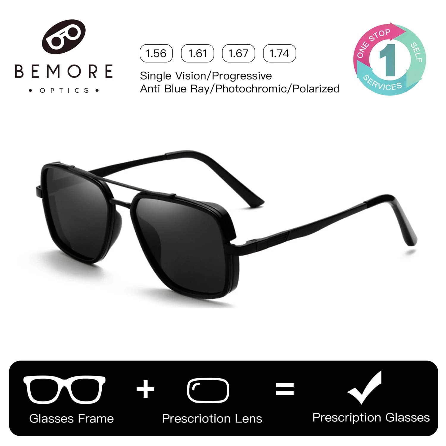 Occhiali da sole da donna BEMORE Pilot con lenti graduate polarizzate in lega UV400, protezione solare, occhiali da sole ottici