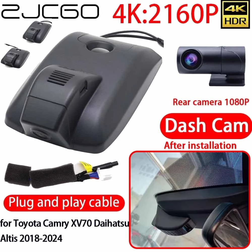 ZJCGO 4K DVR Dash Cam Wifi front 2160P rear Sony camera lens monitor 24 hours for Toyota Camry XV70 Daihatsu Altis 2018-2024