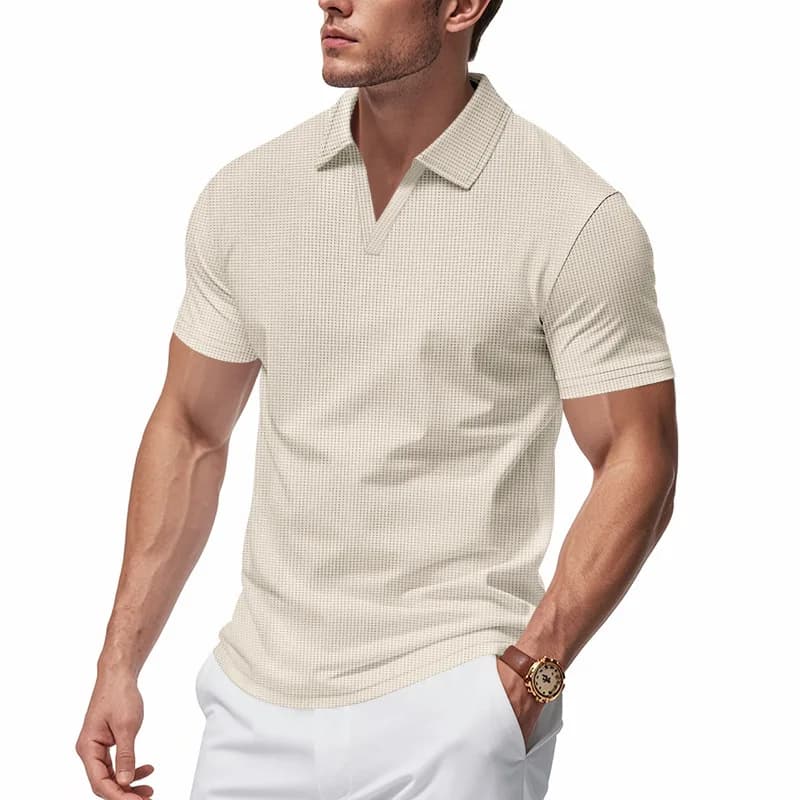 Polo da golf traspirante estiva da uomo a maniche corte, tinta unita, con collo a V, casual, sportiva, da uomo, per occasioni business casual.