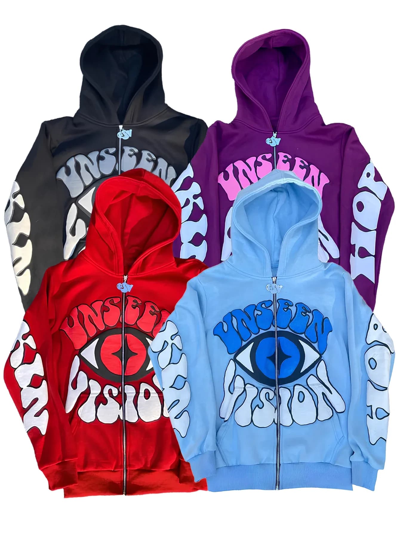 UNSEEN VISION Y2K Giacca autunnale rossa da uomo - Felpa con cappuccio con zip e motivo occhi Giacca autunno/inverno moda Halloween unisex
