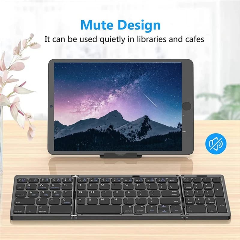 ABAN Foldable Bluetooth Keyboard, USB Rechargeable Wireless Keyboard for IOS, Android, PC Laptop Smartphone-Black