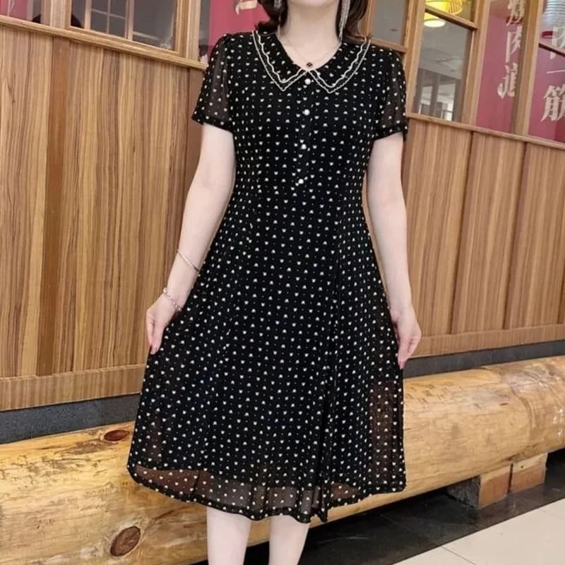 Elegant Knee-Length Doll Collar Dress for Middle-Aged And Elderly Women plus Size Long Skirt Fashionable Maxi Gown