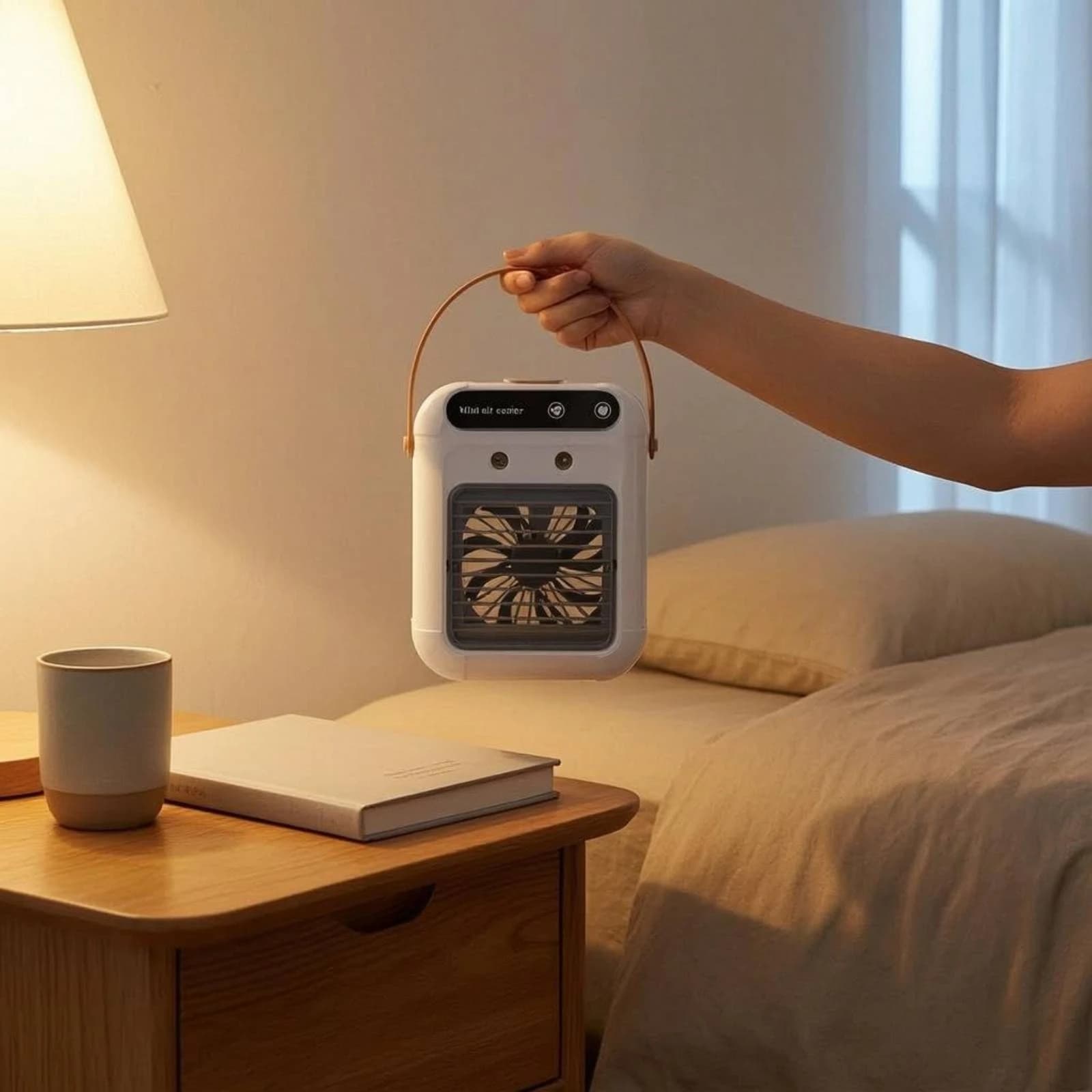 Mini Air Cooler Fan Compact Desktop Air Cooler Humidifying Fan Tabletop Small Appliance Metal Grille