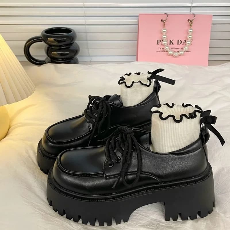2025 Hot Seller Lace Up Rising height Leather shoes with thick sole Style Versatile British Retro JK Le Fu Small leather shoes