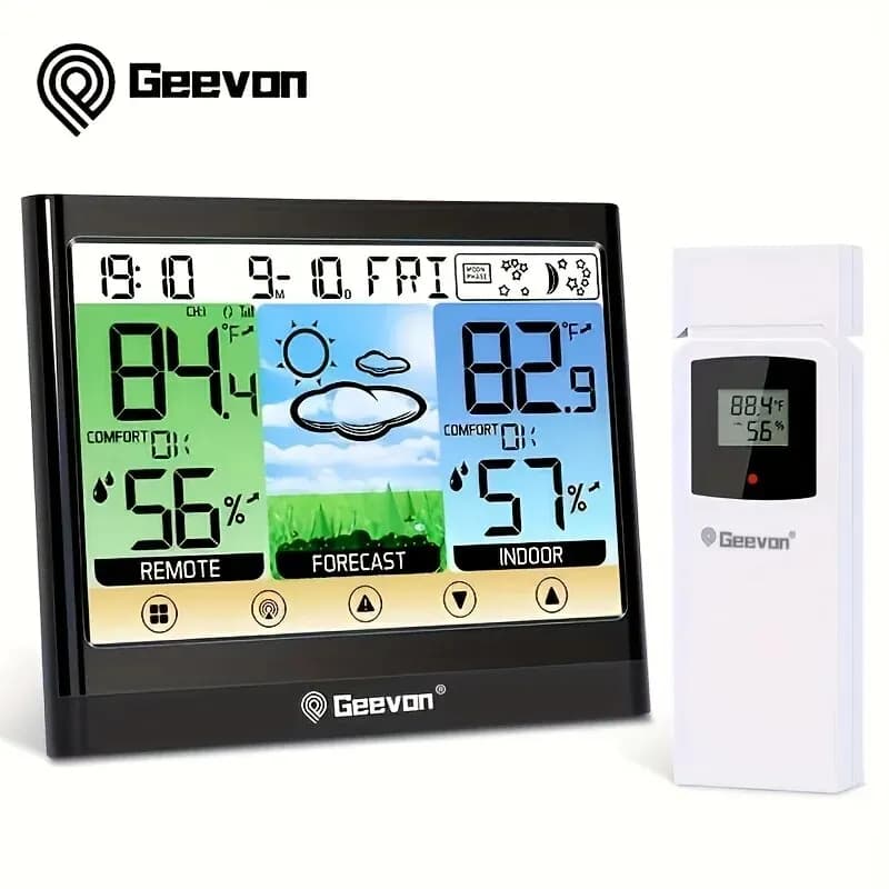 Geevon Weather Station Wireless Indoor Outdoor Hygrometer Thermometer Touch LCD display with adjustable backlight