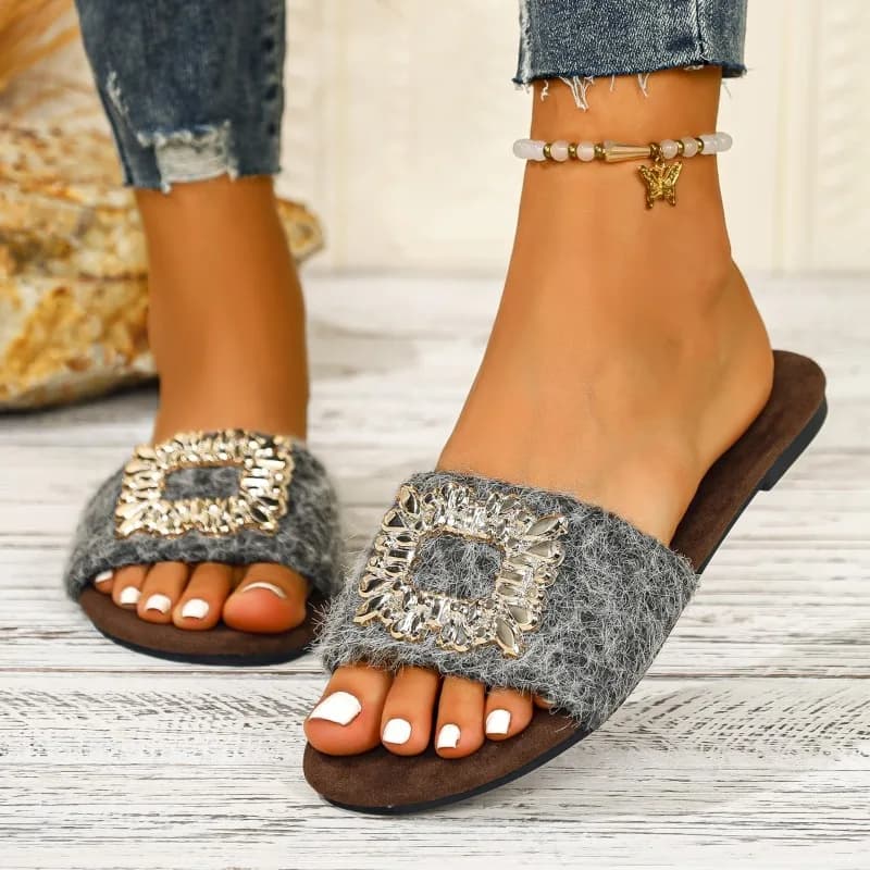 Sandali Donna Estivi 2026 Casual con Punta Quadrata e Fibbia Decorata con Strass, Ciabatte Comode Open Toe da Spiaggia