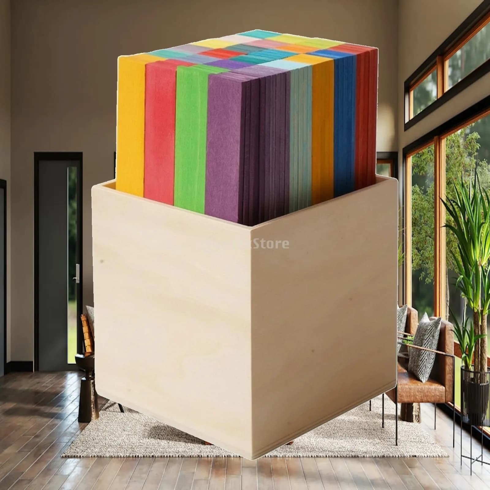 120 Pieces Stacking Blocks with Storage Box Educational Wooden Building Blocks Wooden Planks Educational Toy Flat for Children