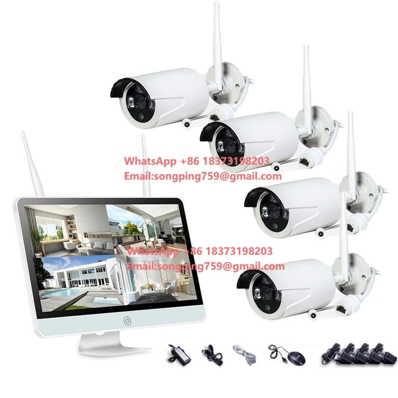 Sistema di Telecamere di Sicurezza Wireless per Esterni 4CH 8CH 5MP Kit CCTV WIFI NVR con Monitor da 15 Pollici