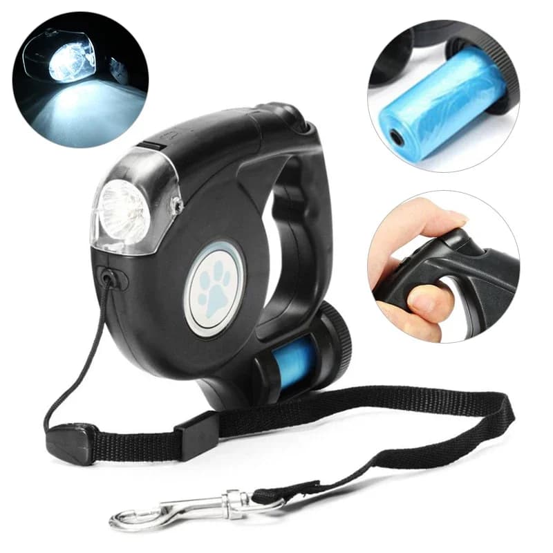 Guinzaglio per cani a LED con sacchetto della spazzatura Guinzaglio automatico per animali domestici per cani Gatti Viaggio notturno Sicurezza Corda di trazione per animali domestici 4.5M Accessori per cani