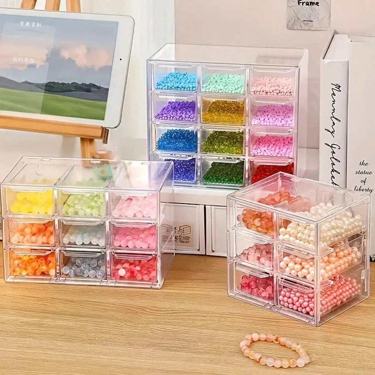 Transparent Acrylic Storage Box with Large Capacity Drawers, Divider for Beads, Fai-da- Jewelry Display ♪