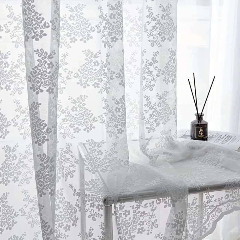 Pastoral Style White Jacquard Floral Lace Tulle Curtains For Living Room, Romantic Lace Sheer Short Curtains for Bedroom Decor