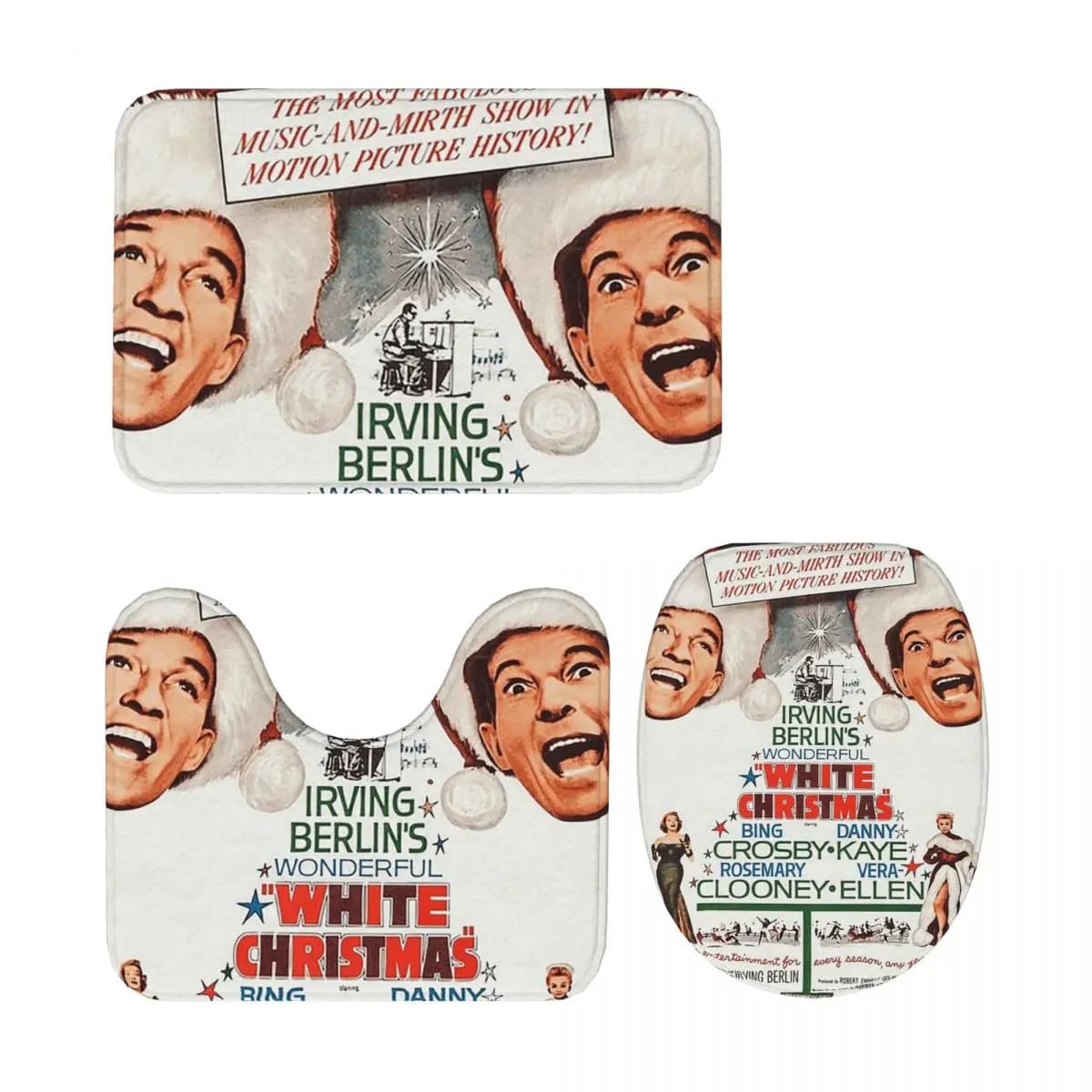 Bianco Natale - Bing Crosby, Danny Kay Tappetino da bagno 3 pezzi Set da bagno Copriwater Decorazioni per la casa Tappeto antiscivolo