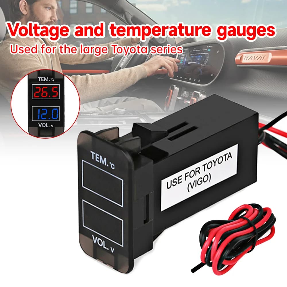 Voltmetro digitale universale a LED indicatore termometro per auto voltmetro tensione doppio Display misuratore di temperatura Tester 12V/24V