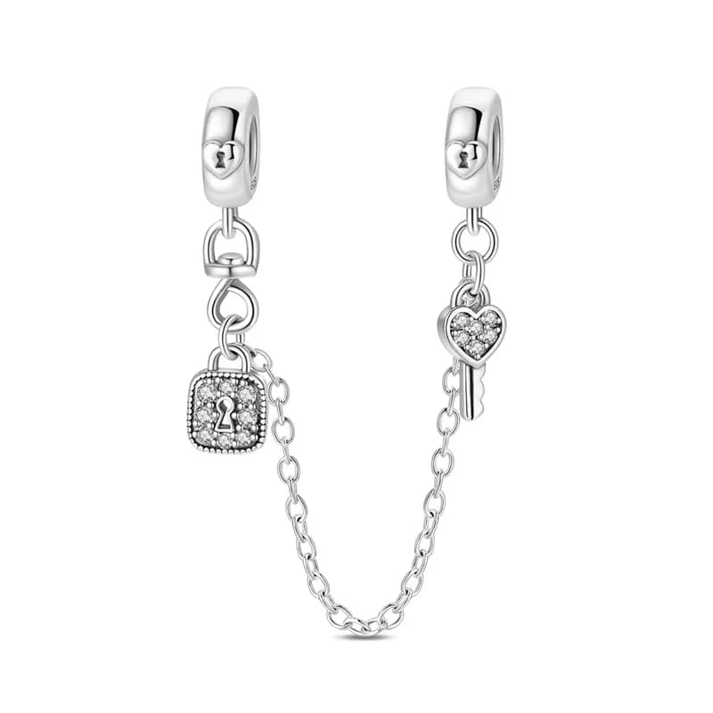 Nuova Catena di Sicurezza con Chiusura a Chiave in Argento Sterling 925 per Donna, Compatibile con Bracciali Originali, Regalo di Gioielleria