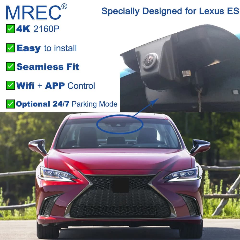 MREC Dashcam Car Camera OEM Parking Monitoring 4K Ultra HD Loop Recording Wifi APP Plug Play Dash Cam Front Rear for Lexus ES