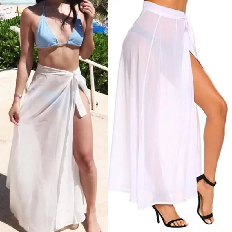 U2JB Gonna lunga da spiaggia con da donna semitrasparente copricostume con laccetti laterali