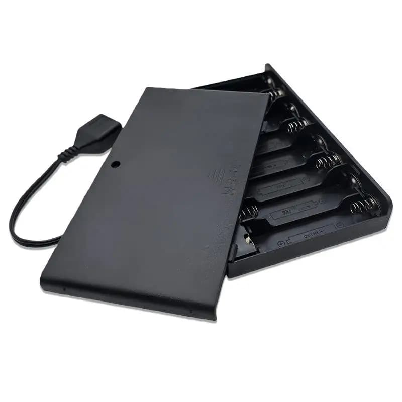 Scatola batteria mini alimentatore USB da 1 pezzo 8 X AA con coperchio e interruttore per strisce luminose a LED 12V - Scatola batteria USB