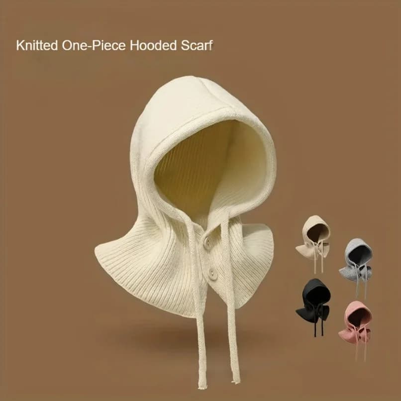 Maschera da sci invernale con sciarpa calda Passamontagna con cappuccio Pullover Berretto lavorato a maglia Cappello Passamontagna lavorato a maglia con coulisse spessa Maschera da sci