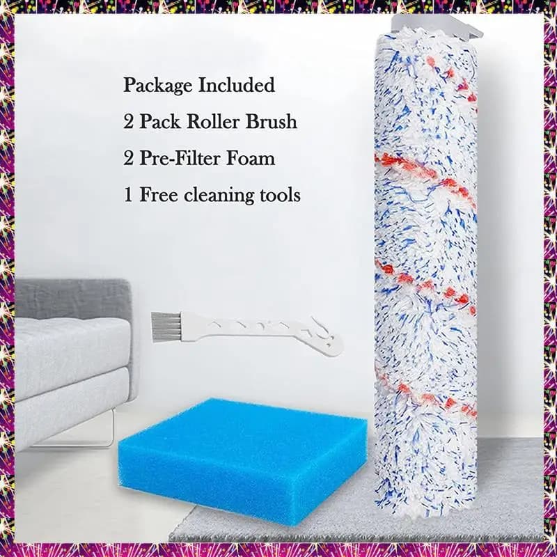 Spare brush roller FSLH for wireless vacuum cleaner Tineco Ifloor Wet Dry, 4 roller brush pack + 4 prefilter foam