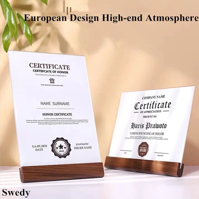 A4 210x297mm Wooden Acrylic Sign Holder Table Menu Paper Holder Display Stand Wedding Plastic 8.5x11 Picture Photo Poster Frames