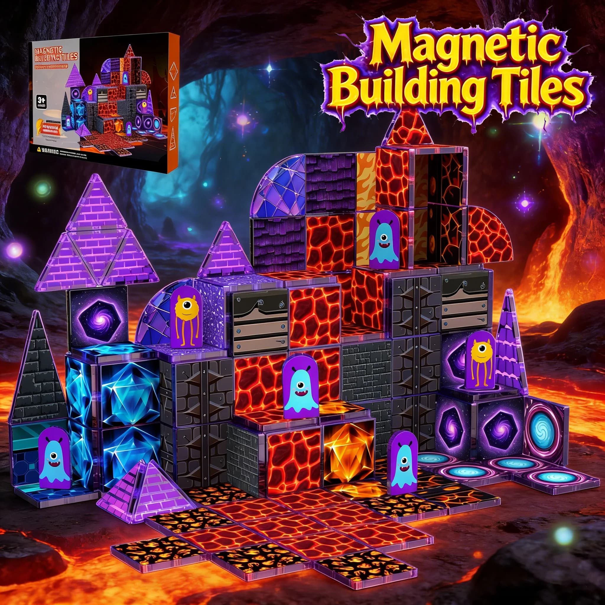 Set di Costruzioni Magnetiche 3D, Blocchi Educativi con Figurine di Mostri, Regalo di Compleanno Ideale per Ragazzi